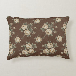 Vintage Cream Roses on Mocha Brown Pattern Accent Kussen