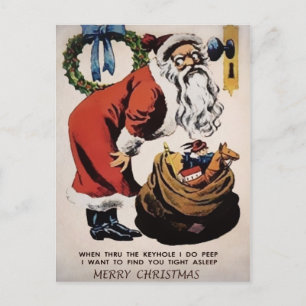 Vintage Creepy Peeping Santa Kerstmis Briefkaart