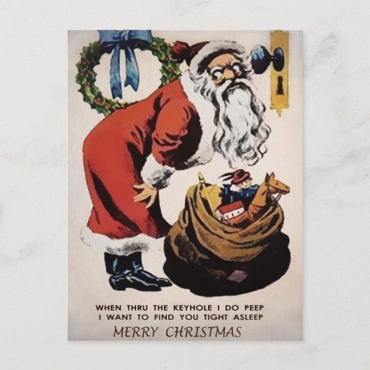 Vintage Creepy Peeping Santa Kerstmis Briefkaart (Voorkant)