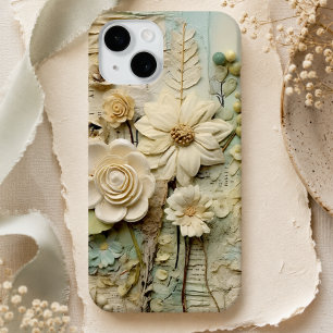 Vintage Crème Bloemige Mixed Media Collage iPhone 15 Case