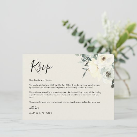 Vintage Crème Delicate Bloem RSVP-ansichtkaart  Bedankkaart (Staand voorkant)