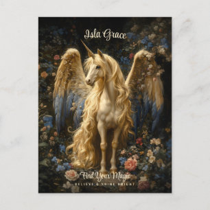 Vintage Crème Eenhoorn Pegasus Bloemrijke Fantasie Briefkaart