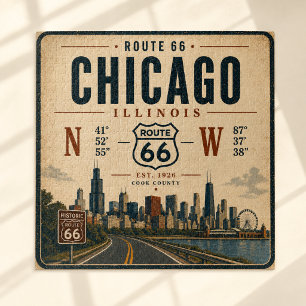 Vintage Crème Navy Chicago Route 66 Bar Kunst Legpuzzel