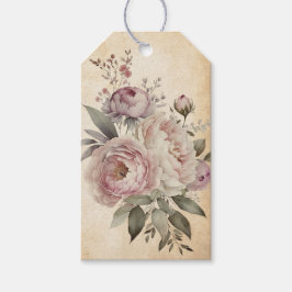 Vintage Crème, Roze & Paarse Boho Bloemenboeket Cadeaulabel