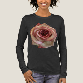Vintage Crème & Roze Roos Bloei Lange Mouwen T-shi Tri-Blend Shirt