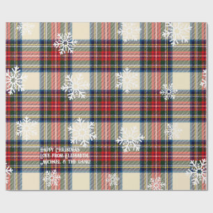 Vintage Crème Tartan Sneeuwvlok Persoonlijke Kerst Cadeaupapier