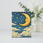 Vintage Crescent Moon Night Sky Briefkaart (Staand voorkant)