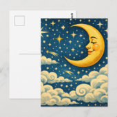 Vintage Crescent Moon Night Sky Briefkaart (Voorkant / Achterkant)
