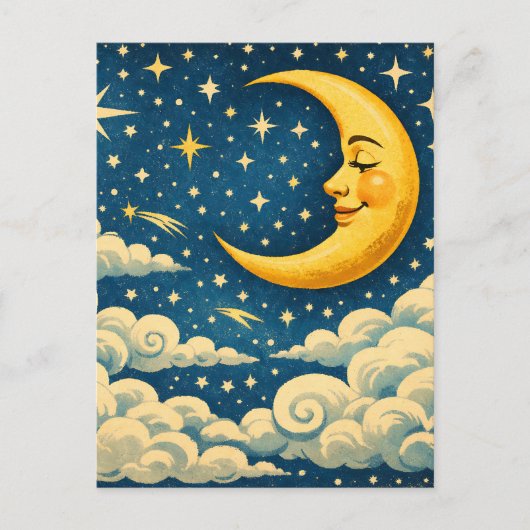 Vintage Crescent Moon Night Sky Briefkaart (Voorkant)