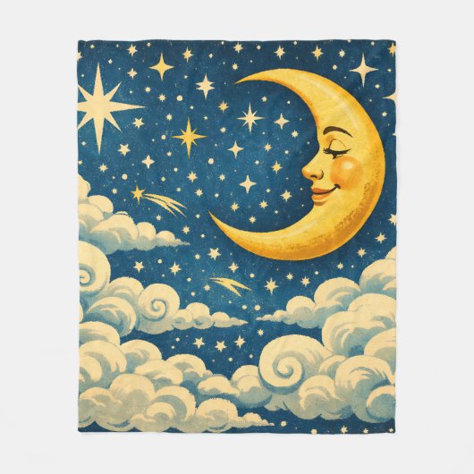 Vintage Crescent Moon Night Sky Fleece Deken (Voorkant)