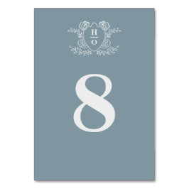 Vintage Crest Bloem Monogram Blauwe Trouw Kaart