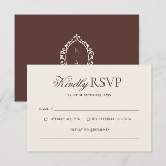 Vintage Crest Espresso Bruin Oude Geld Huwelijk RSVP Kaartje