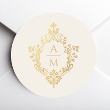 Vintage Crest  Ivoor Gouden Monogram Elegant Trouw