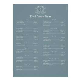 Vintage Crest Monogram Blauwe Zitplaatskaart Perfect Poster