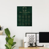 Vintage Crest Monogram Green Gold Wedding Seating Poster (Thuiskantoor)