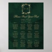 Vintage Crest Monogram Green Gold Wedding Seating Poster (Voorkant)