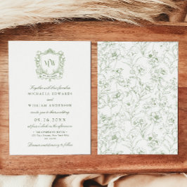 Vintage Crest Monogram Logo Botanische Bruiloft Kaart