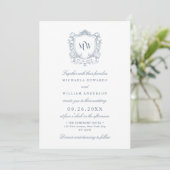 Vintage Crest Monogram Logo Botanische Bruiloft Kaart (Staand voorkant)