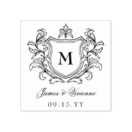 Vintage Crest Monogram Namen & Trouwdatum Rubberstempel