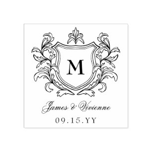 Vintage Crest Monogram Namen & Trouwdatum Rubberstempel