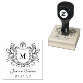 Vintage Crest Monogram Namen & Trouwdatum Rubberstempel (Gestempeld)