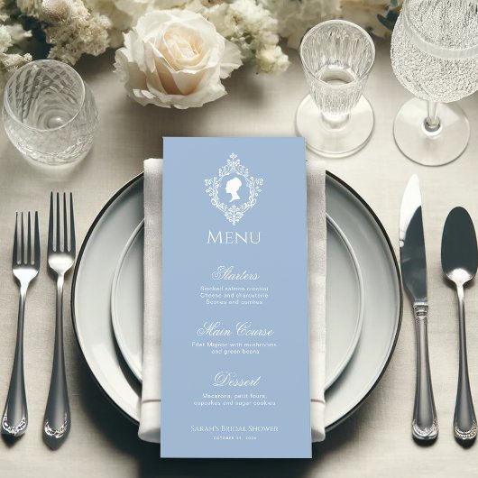 Vintage Crest Poederblauwe Regency Bruidsdouche Menu