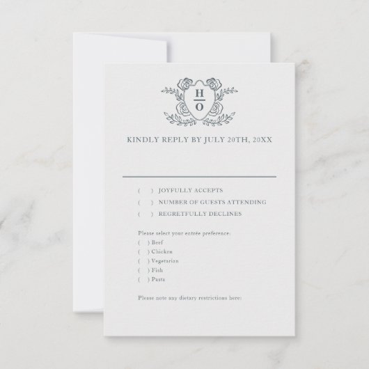 Vintage Crest Regency Trouw RSVP Kaartje (Voorkant)