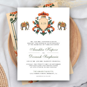Vintage Crest Royal Olifant Indiase Hindoe Huwelij Kaart
