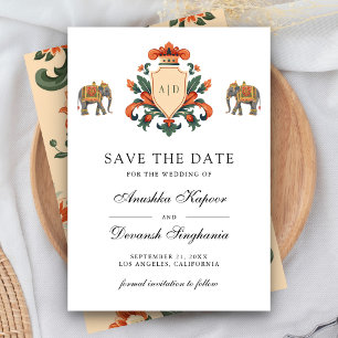 Vintage Crest Royal Olifant Indiase Hindoe-huwelij Save The Date