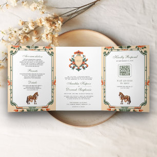 Vintage Crest Royal Paard Indiase Huwelijksuitnodi Drieluik Uitnodiging