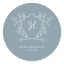 Vintage Crest Script Monogram Blauwe Bruidsdouche