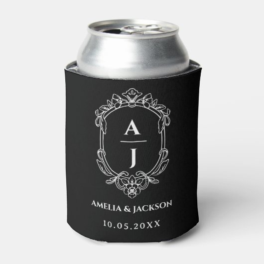 vintage crest wedding, monogram floral blikjeskoeler (Blikje Voorkant)