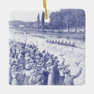 Vintage Crew Roeiers Racen Met Veel Toeschouwers B Keramisch Ornament