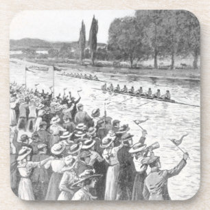 Vintage Crew Roeiers Racen Met Veel Toeschouwers Bier Onderzetter