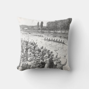 Vintage Crew Roeiers Racen Met Veel Toeschouwers Kussen