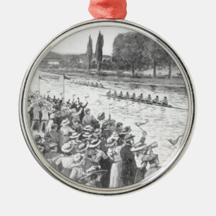 Vintage Crew Roeiers Racen Met Veel Toeschouwers Metalen Ornament
