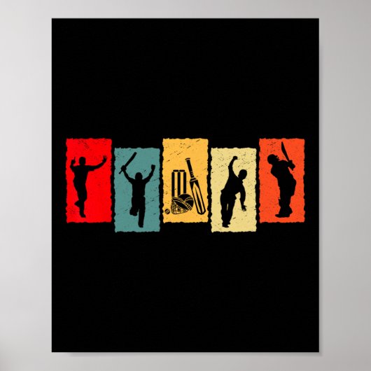 Vintage Cricketer Tter Bowler Retro  Poster (Voorkant)