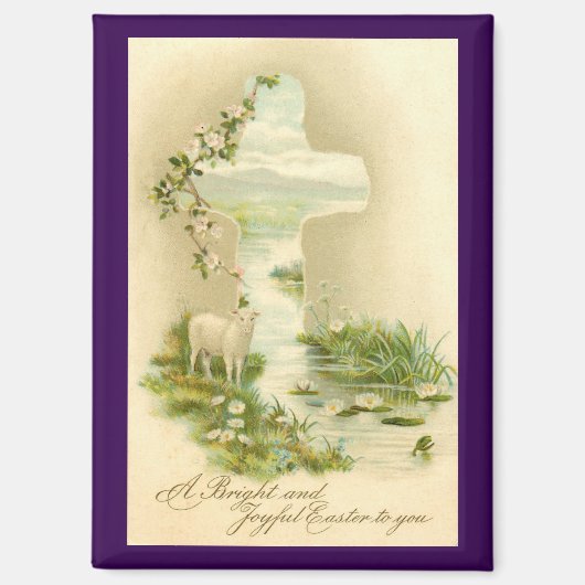 Vintage Cross With Lamb Easter Magnet (Voorkant)