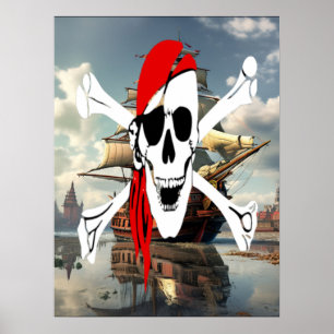 Vintage Crossbones Piraat op Zee Poster