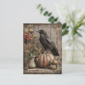 Vintage Crow and Pumpkin Still Life Briefkaart (Staand voorkant)