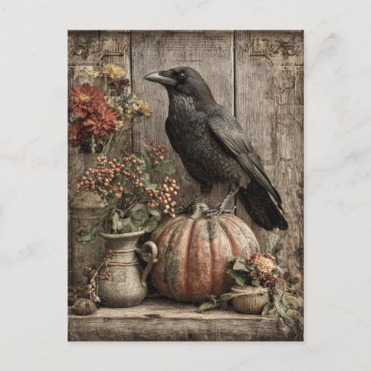 Vintage Crow and Pumpkin Still Life Briefkaart (Voorkant)