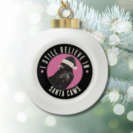 Vintage Crow Santa Caws Pink and Black Retro Keramische Bal Ornament