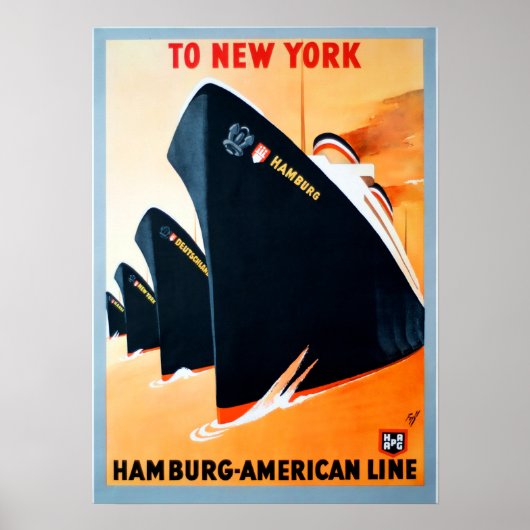 Vintage cruise Travel New York Hamburg Poster (Voorkant)