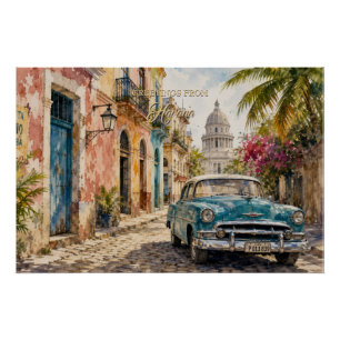 Vintage Cuba Reizen - Groeten Uit Havana Perfect Poster