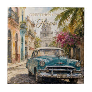 Vintage Cuba Reizen - Groeten uit Havana Tegeltje