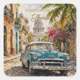 Vintage Cuba Reizen - Groeten uit Havana Vierkante Sticker