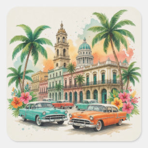 Vintage Cuba Reizen - Groeten uit Havana Vierkante Sticker