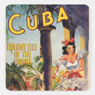 Vintage Cubaanse Toeristencommissie Tropics Reizen Vierkante Sticker