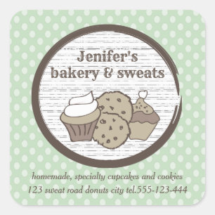 Vintage cupcakes en koekjes poka dots vierkante sticker