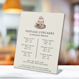 Vintage Cupcakes Retro Bakery Pastry Dessert Price Reclamebord Met Voetstuk